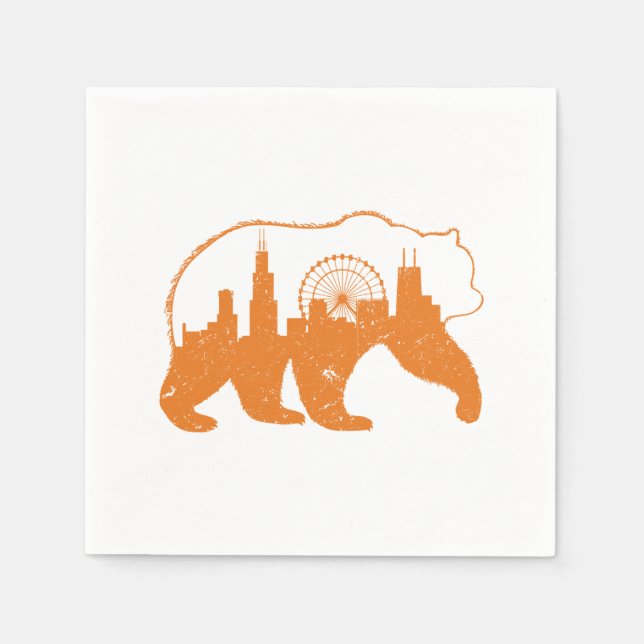 Chicago City Apparel Downtown Walking Bear Silhoue Napkins (Front)