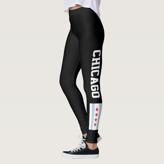 Chicago city flag custom dark sports leggings (Left)