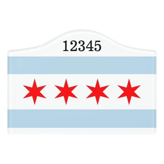 Chicago city flag custom room number door sign (Small Crest Front)