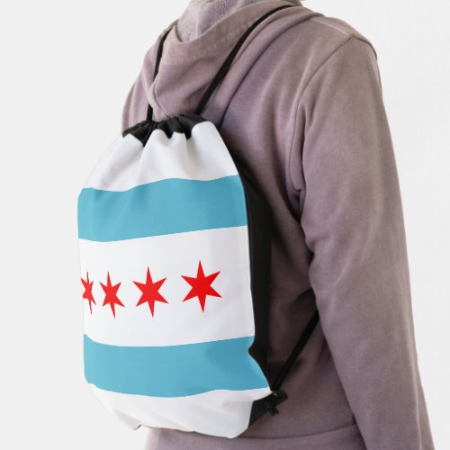 Chicago city flag drawstring bag