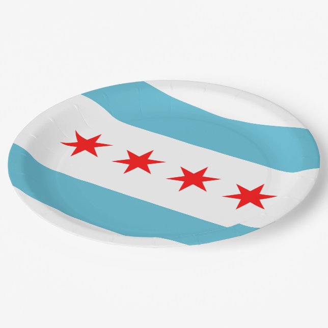Chicago city flag paper plates (Angled)