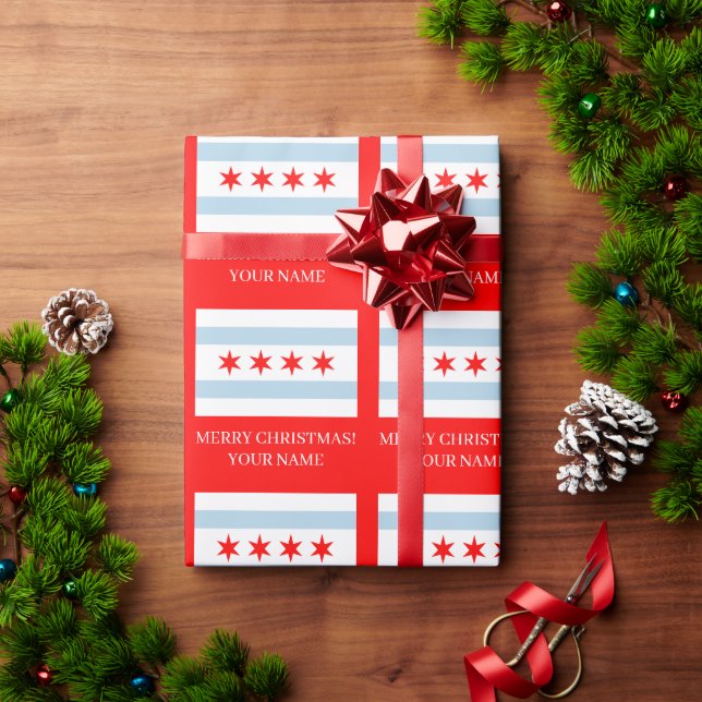 Chicago city flag personalized Christmas Wrapping Paper (Holiday Gift)