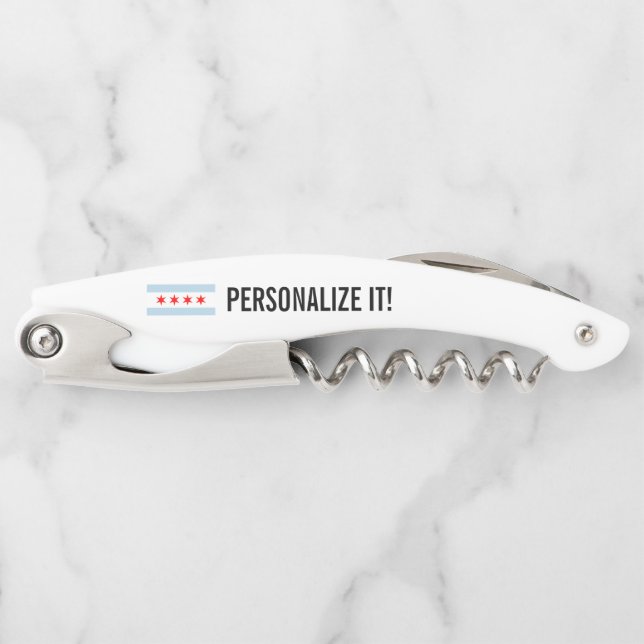 Chicago city flag personalized foldable waiter's corkscrew (Front)