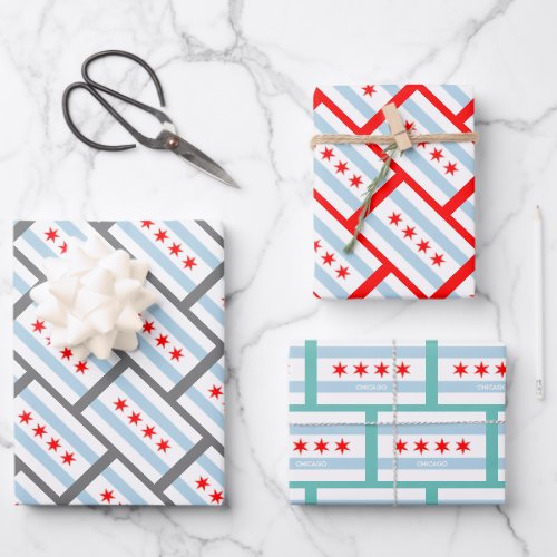 Chicago city flag wrapping paper sheets