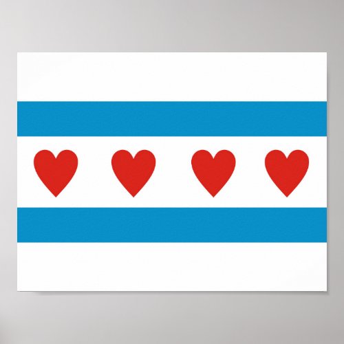 chicago city love flag hearts usa united states am poster