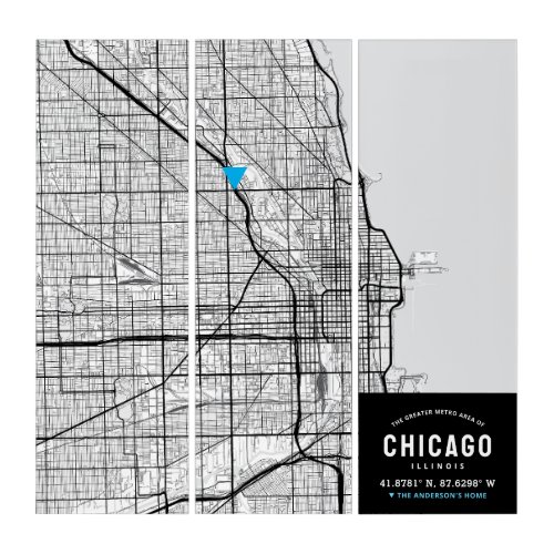 Chicago City Map  Home Location Marker Triptych