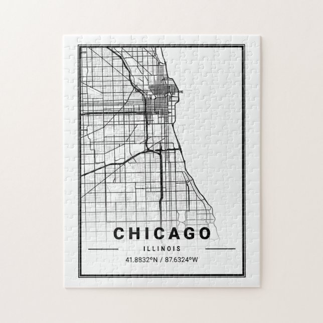 Chicago City Map | Modern Minimalist Drawing Jigsaw Puzzle (Vertical)