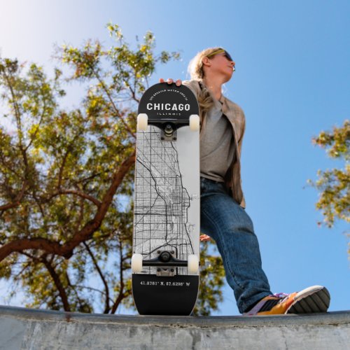 Chicago City Map Skateboard