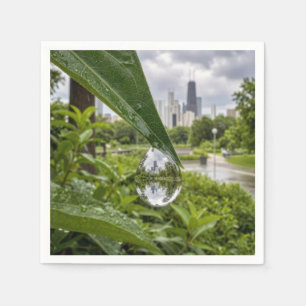 Chicago City Reflected in a Raindrop Napkins