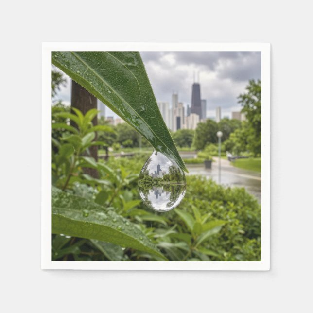 Chicago City Reflected in a Raindrop Napkins (Front)