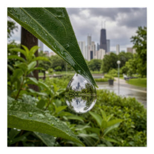 Chicago City Reflected in a Raindrop Poster