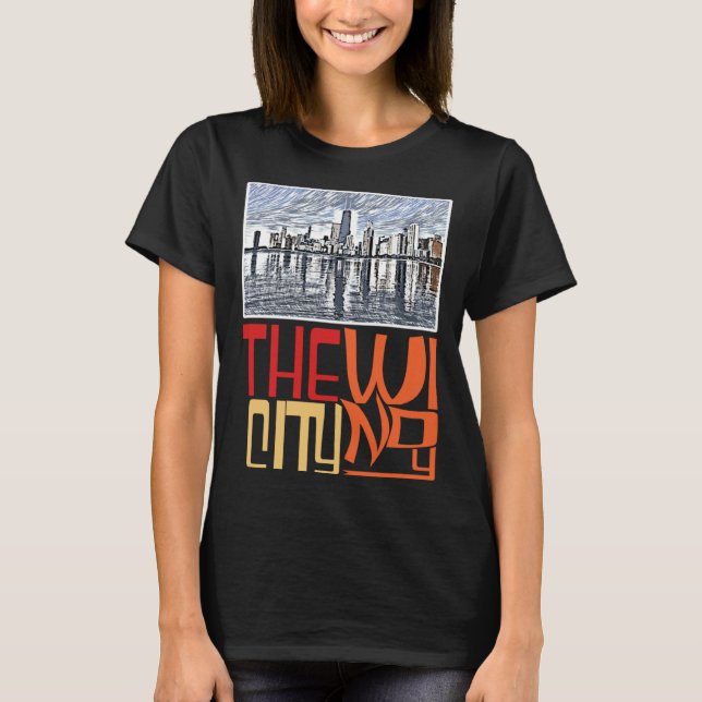 Chicago City Skyline  Chicago Skyline Silhouette T-Shirt (Front)