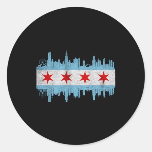 Chicago City Skyline Flag Chicago City Distressed Classic Round Sticker