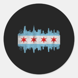 Chicago City Skyline Flag Chicago City Distressed Classic Round Sticker
