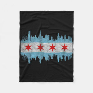 Chicago City Skyline Flag - Vintage Chicago City D Fleece Blanket