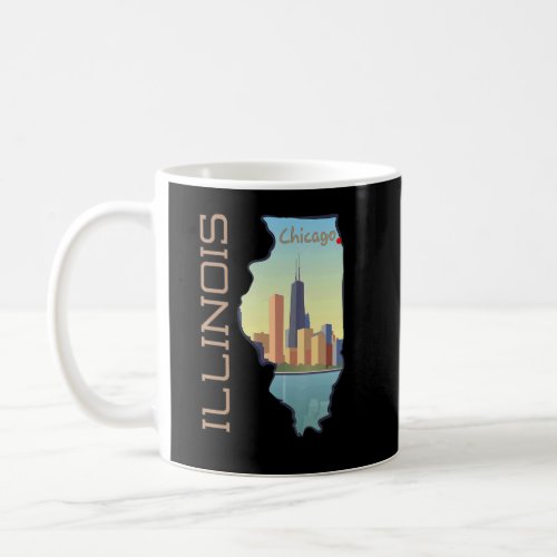 Chicago City Skyline In Illinois State Map  Coffee Mug