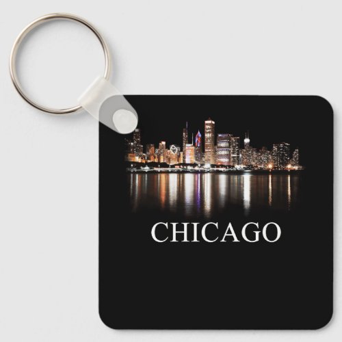 Chicago City Skyline Lights At Night Chicago Illin Keychain