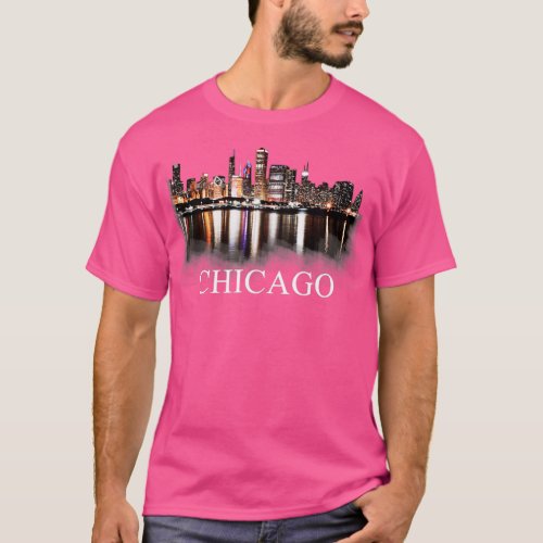 Chicago City Skyline Lights At Night Chicago Illin T_Shirt
