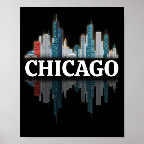 Chicago City Skyline Lights At Night Poster