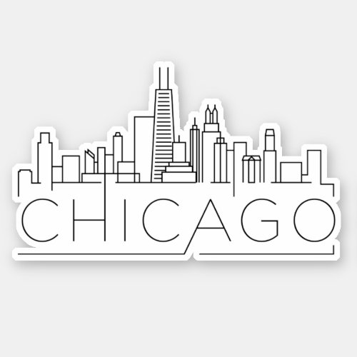 chicago city skyline line drawing modern sticker