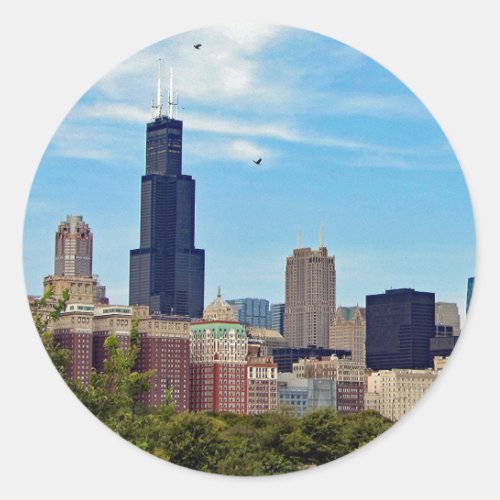 Chicago City Skyline Photo Classic Round Sticker