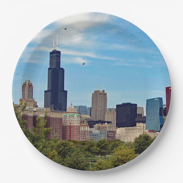 Chicago City Skyline Photo Paper Plates (Front)
