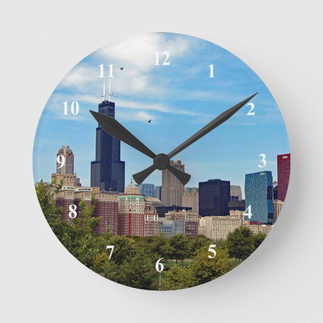 Chicago City Skyline Photo Round Clock (Front)