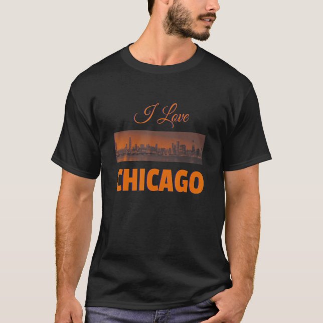 Chicago City Skyline Stylish Fashion Look I Love C T-Shirt (Front)