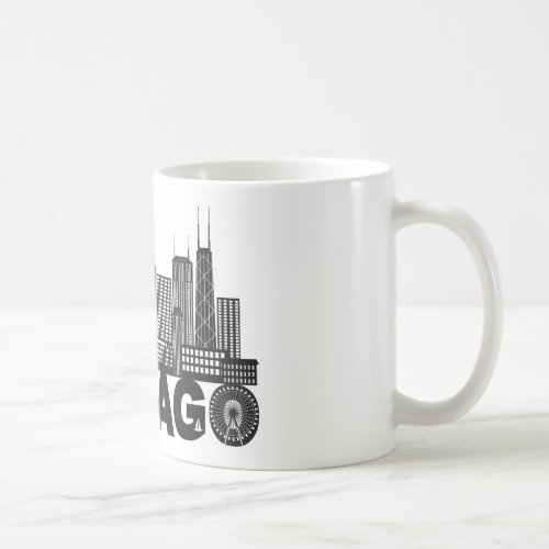 Chicago City Skyline Text Black and White Coffee Mug