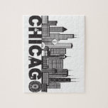 Chicago City Skyline Text Black And White Jigsaw Puzzle at Zazzle