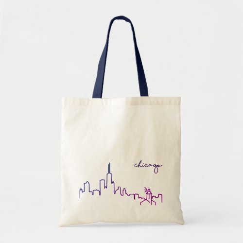 Chicago City Skyline Tote Bag with Navy Handles