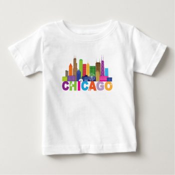 Chicago City Skyline Typography Baby T-shirt by adventurebeginsnow at Zazzle