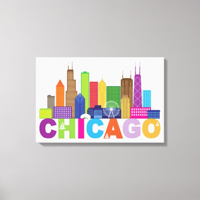 Chicago City Skyline Typography Canvas Print (Front)