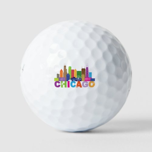 Chicago City Skyline Typography Golf Balls