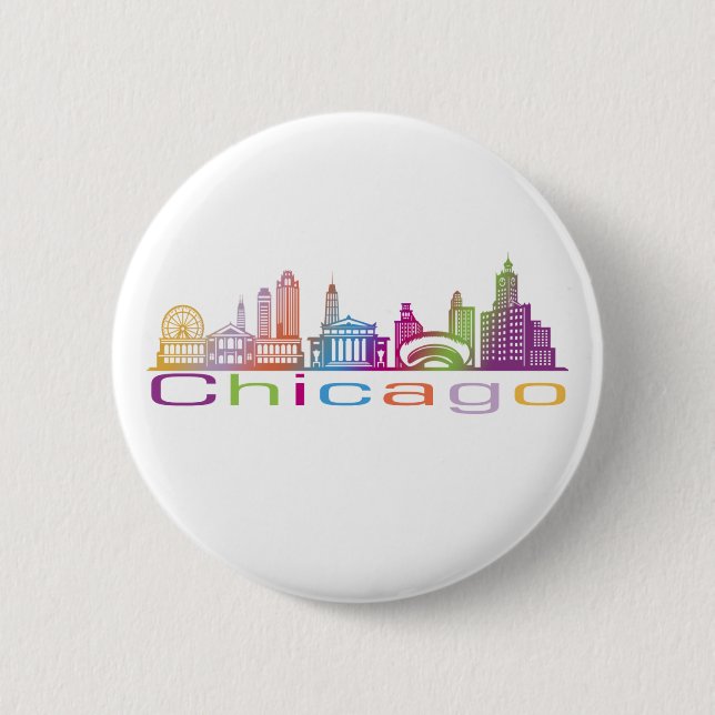Chicago City Skyline Typography Hoodie Button (Front)