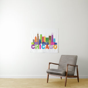 Chicago City Skyline Typography Tapestry