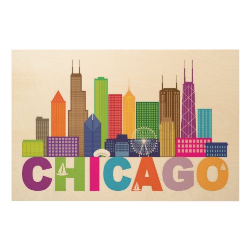 Chicago City Skyline Typography Wood Wall Decor
