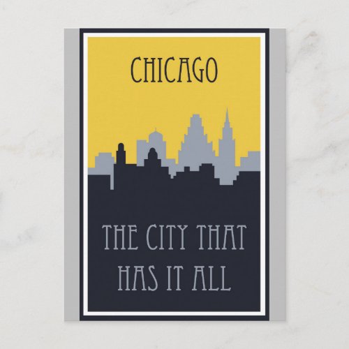 Chicago City Skyline Vintage Travel Poster Postcard