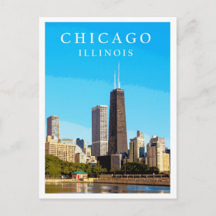 Chicago City Skyline Vintage Travel Poster Postcard