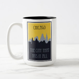 Chicago City Skyline Vintage Travel Poster Two-Tone Coffee Mug