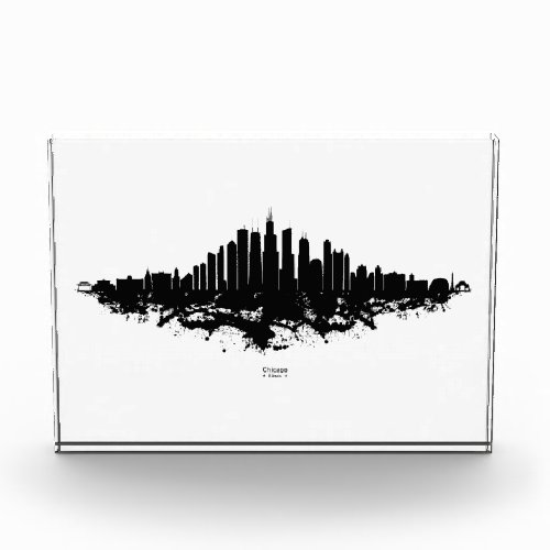 Chicago City Skyline Watercolor Black and White Photo Block