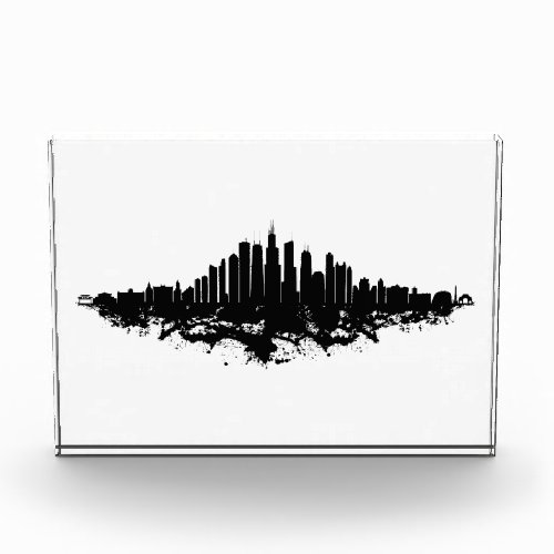 Chicago City Skyline Watercolor Black and White Photo Block