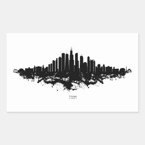 Chicago City Skyline Watercolor Black and White Rectangular Sticker