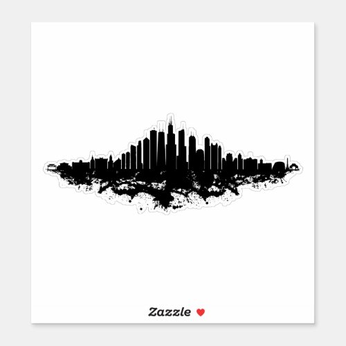 Chicago City Skyline Watercolor Black and White Sticker