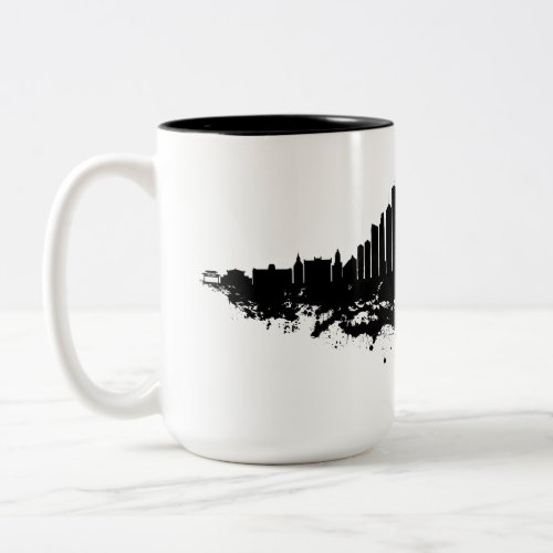 Chicago City Skyline Watercolor Black and White Two_Tone Coffee Mug