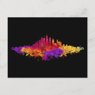 Chicago City Skyline Watercolor on White Holiday Postcard