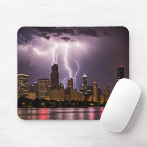 Chicago City Skyscrapers and Lightning Mouse Pad