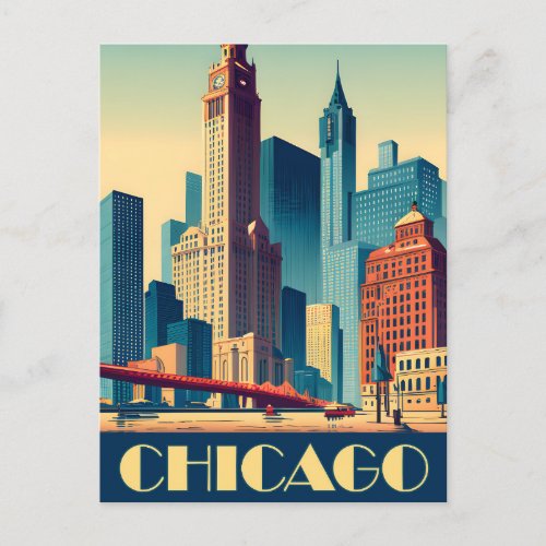 Chicago City Skyscrapers Travel Postcard