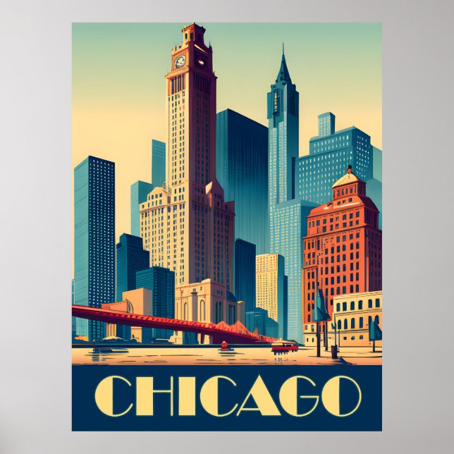 Chicago, City Skyscrapers, Travel Poster (Front)