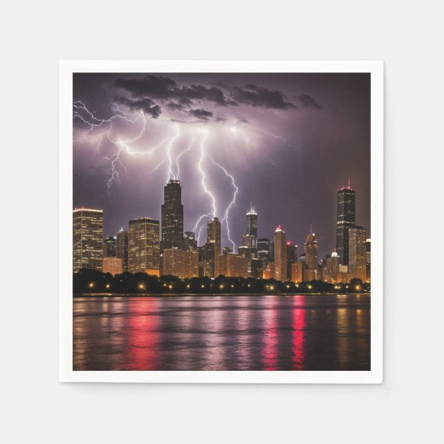 Chicago City Skyscrapers With Lightning Napkins (Front)